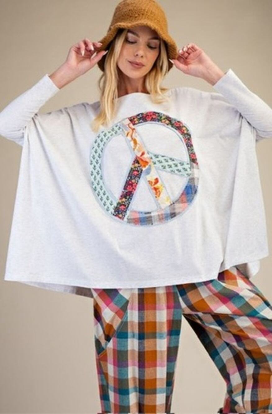 E1992. Easel Peace Patch Oversized Heathered Cotton Tunic NWT
